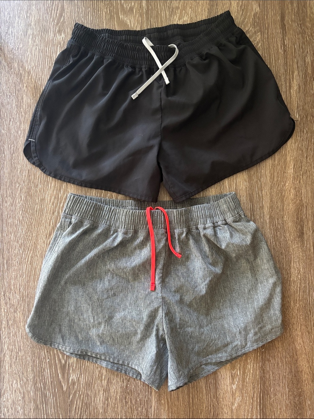 Two Pack Women's Athletic Gym Running Shorts Black Heather Gray Drawstring Small